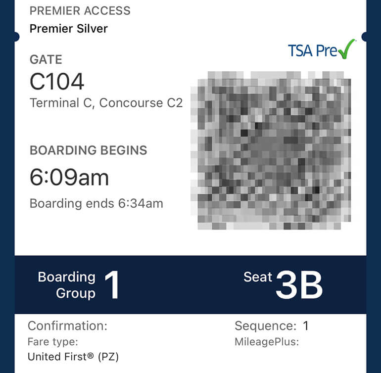 United Premier Silver Boarding Pass EWR to SEA